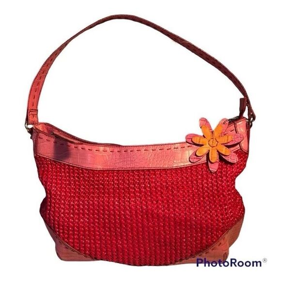Stone Mountain PINK Handbag PURSE Faux Reptile & Woven Satchel Pocketbook BAG - Picture 1 of 12